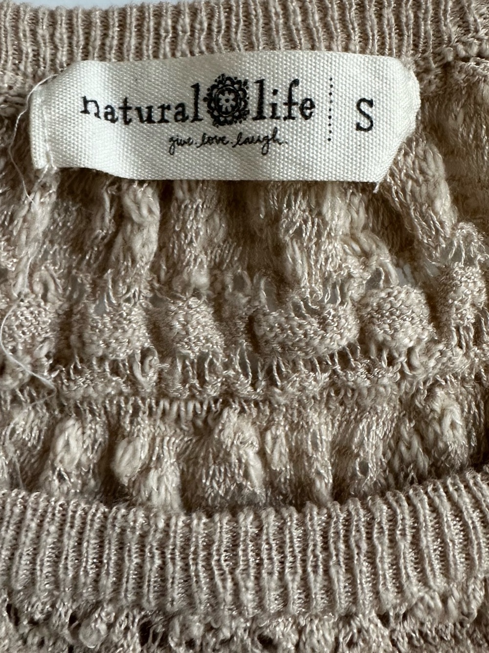 Natural Life Emily Textured Open Knit Sweater Size S Beige Cropped Boho - Picture 8 of 11